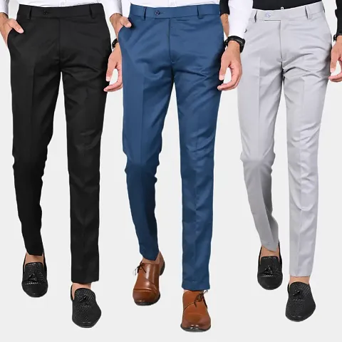 Must Have Polyester Blend Formal Trousers For Men Pack of 3