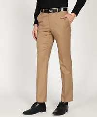 Reliable Khaki Cotton Blend Solid Mid-Rise Trousers For Men-thumb1