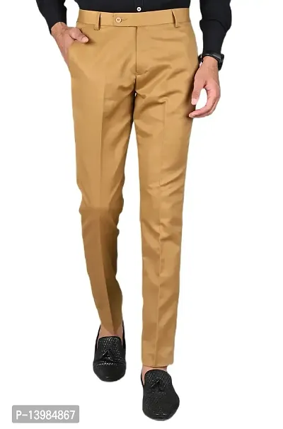 Yellow Polyester Formal Trousers For Men