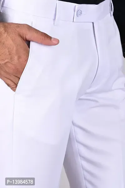 White Polyester Formal Trousers For Men-thumb4