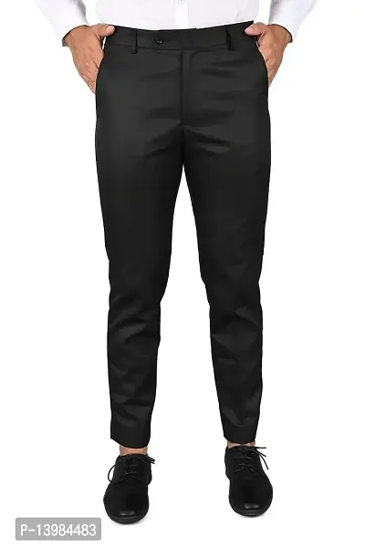 Black Polyester Blend Formal Trousers For Men
