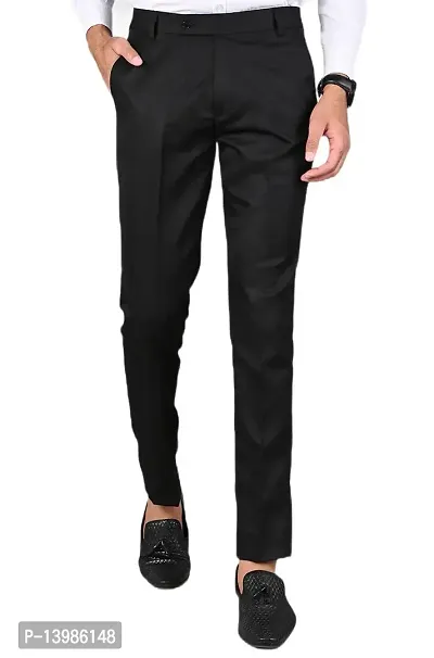 Black Polyester Formal Trousers For Men