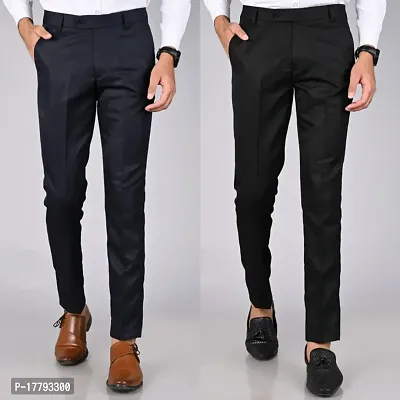 Stylish Polycotton Solid Formal Trousers Combo For Men Pack Of 2