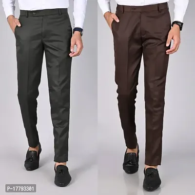 Stylish Polycotton Solid Formal Trousers Combo For Men Pack Of 2-thumb0