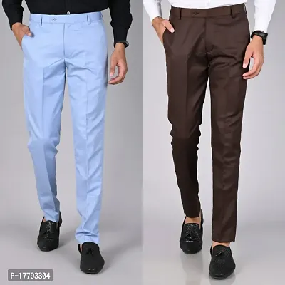 Stylish Polycotton Solid Formal Trousers Combo For Men Pack Of 2