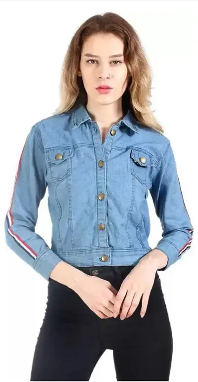 GSAMALL Stylish Latest Denim Lycra Blend Jacket For Women | TRNGA