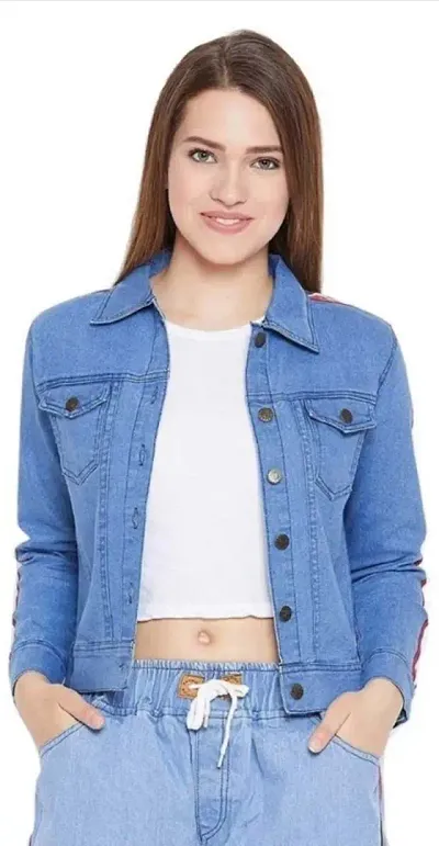 stylemyth - fashion point Women/Girls Denim Solid Full Sleeve Blue Casual Jacket (yet07)