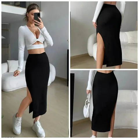 Midi Length Solid Skirt for Women