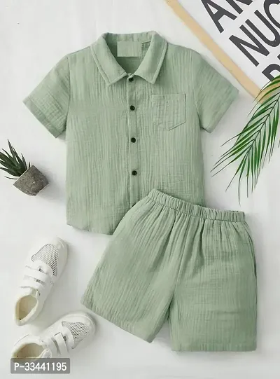 Stylish Green Cotton Blend Top With Bottom Set Clothing Set For Kids-thumb0