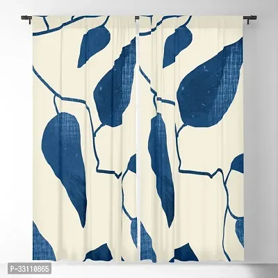 3D Blue Leaf Digital Printed Polyester Fabric Curtains for Bed Room Kids Room Living Room; Curtain Door 7 feet ( Pack of 1 )