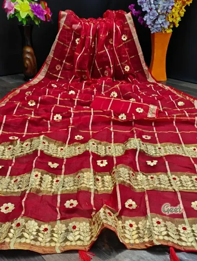 Kota Doriya Gota Work Sarees with Blouse piece