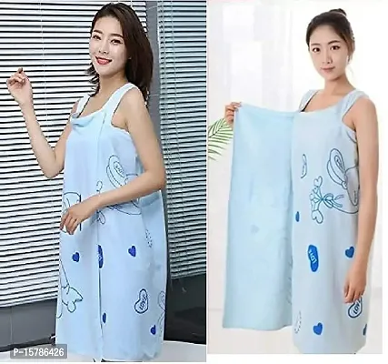 Akin Microfibre Soft Cotton Bathrobe for Girls  Women || Bath Robe Towel for Women ||Quick Dry Dress Towel for Ladies (Light Blue)-thumb0