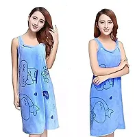 Akin Microfibre Soft Cotton Bathrobe for Girls  Women || Bath Robe Towel for Women ||Quick Dry Dress Towel for Ladies (Light Blue)-thumb1
