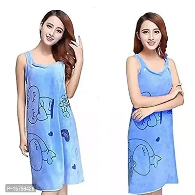 Akin Microfibre Soft Cotton Bathrobe for Girls  Women || Bath Robe Towel for Women ||Quick Dry Dress Towel for Ladies (Light Blue)-thumb2