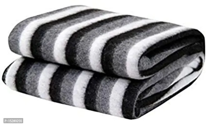 Akin Fleece Single Bed AC Blanket (60X90 Inch, Black and White Stripes) - Pack of 1-thumb0
