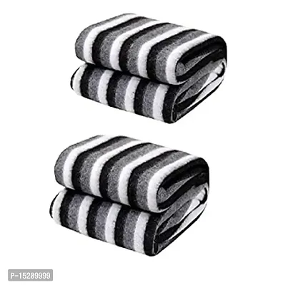 Akin Fleece Single Bed AC Blanket (60X90 Inch, Black and White Stripes) - Pack of 2