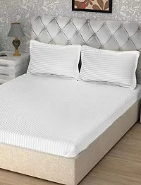 220 TC Glace Cotton Satin Stripes | Lining Plain Double Bedsheet with Two Pillow Cover | Home Use | Hotels | Guest House | 90 x 100 Inches | (King, White)-thumb3