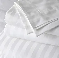 220 TC Glace Cotton Satin Stripes | Lining Plain Double Bedsheet with Two Pillow Cover | Home Use | Hotels | Guest House | 90 x 100 Inches | (King, White)-thumb4