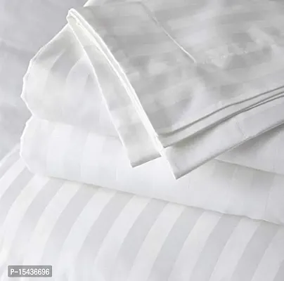 220 TC Glace Cotton Satin Stripes | Lining Plain Double Bedsheet with Two Pillow Cover | Home Use | Hotels | Guest House | 90 x 100 Inches | (King, White)-thumb5