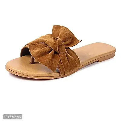 PrasKing Women Stylish Fancy Flats Sandal Tan-thumb5