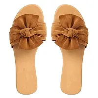 PrasKing Women Stylish Fancy Flats Sandal Tan-thumb2
