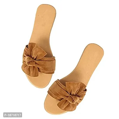 PrasKing Women Stylish Fancy Flats Sandal Tan-thumb0