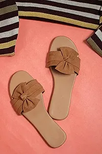 PrasKing Women Stylish Fancy Flats Sandal Tan-thumb1