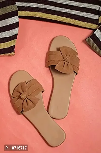 PrasKing Women Stylish Fancy Flats Sandal Tan-thumb2