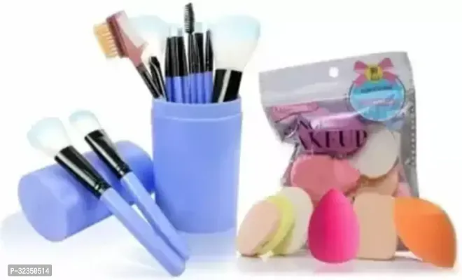 12 Pcs Blue Makeup Brushes With 6in1 Beauty Blender Puffs (Pack of 18)-thumb0