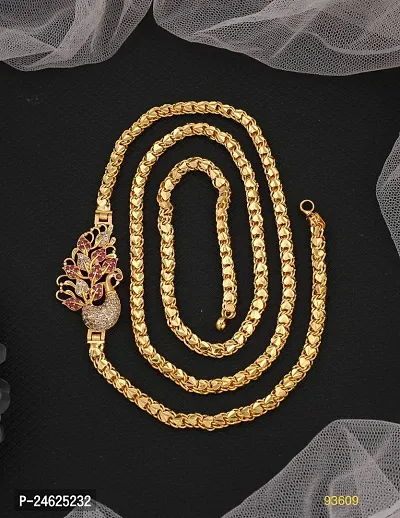 Stylish Golden Brass  American Diamond Necklace For Women