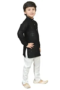 Elegant Black Cotton Blend Embroidered Kurta Pajama Set For Boys-thumb2