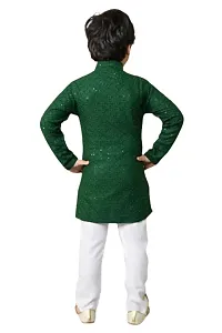 Elegant Green Cotton Blend Embroidered Kurta Pajama Set For Boys-thumb1