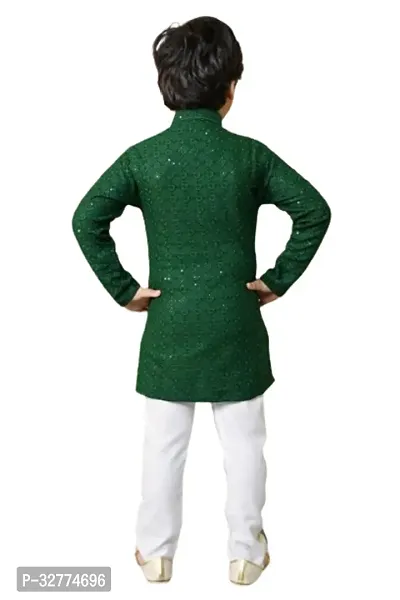 Elegant Green Cotton Blend Embroidered Kurta Pajama Set For Boys-thumb2