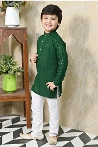 Elegant Green Cotton Blend Embellished Kurta with Pajama Set For Boys-thumb3