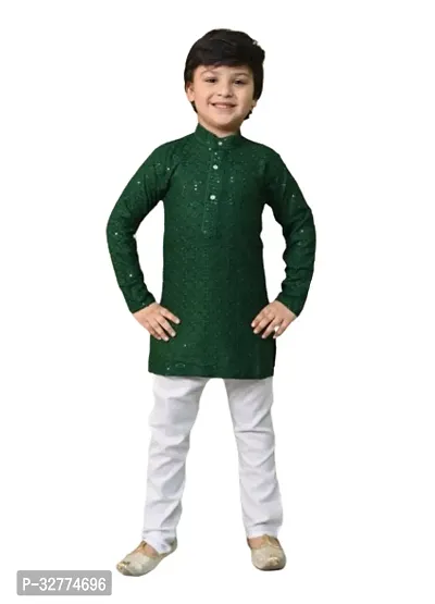 Elegant Green Cotton Blend Embroidered Kurta Pajama Set For Boys-thumb0