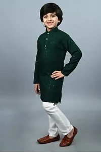 Elegant Green Cotton Blend Embroidered Kurta Pajama Set  For Boys-thumb1