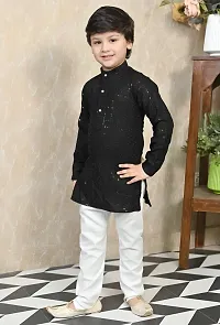 Elegant Black Cotton Blend Embellished Kurta with Pajama Set For Boys-thumb1