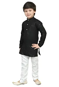 Elegant Black Cotton Blend Embroidered Kurta Pajama Set For Boys-thumb1