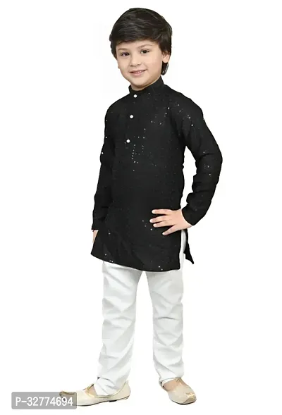 Elegant Black Cotton Blend Embroidered Kurta Pajama Set For Boys-thumb2