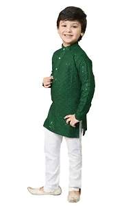 Elegant Green Cotton Blend Embroidered Kurta Pajama Set For Boys-thumb2