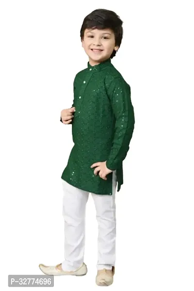 Elegant Green Cotton Blend Embroidered Kurta Pajama Set For Boys-thumb3