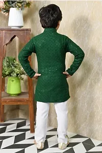 Elegant Green Cotton Blend Embellished Kurta with Pajama Set For Boys-thumb1