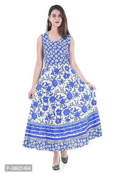 Stylish Blue Jaipuri Cotton Printed Kurti For Women-thumb0