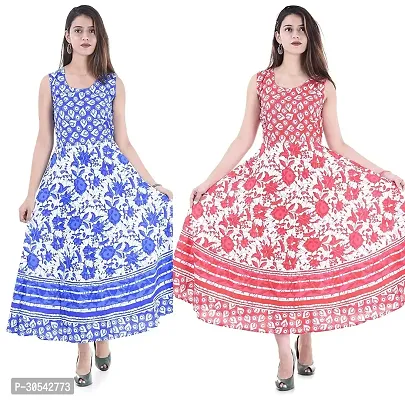 Elegant Printed Cotton Flared Kurta For Women- Pack Of 2