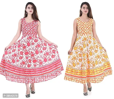 Elegant Printed Cotton Flared Kurta For Women- Pack Of 2