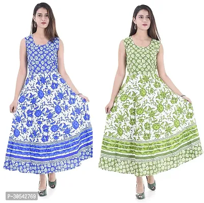 Elegant Printed Cotton Flared Kurta For Women- Pack Of 2-thumb0