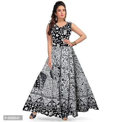 Stylish Black And White Printed Maxi Dress For Women-thumb0