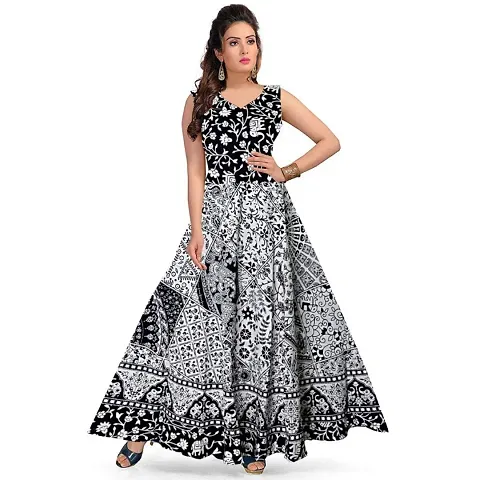 Stylish Black And White Printed Maxi Dress For Women