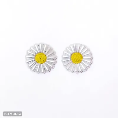 PGYG Handmade White And Yellow Sunflower Earrings Pearl Mother of Pearl, Fabric, Crystal Drops  Danglers HE12