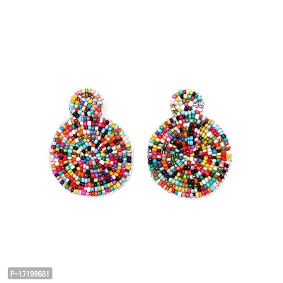 PGYG Handmade Multicolour Earrings Pearl Mother of Pearl, Fabric, Crystal Drops  Danglers HE04
